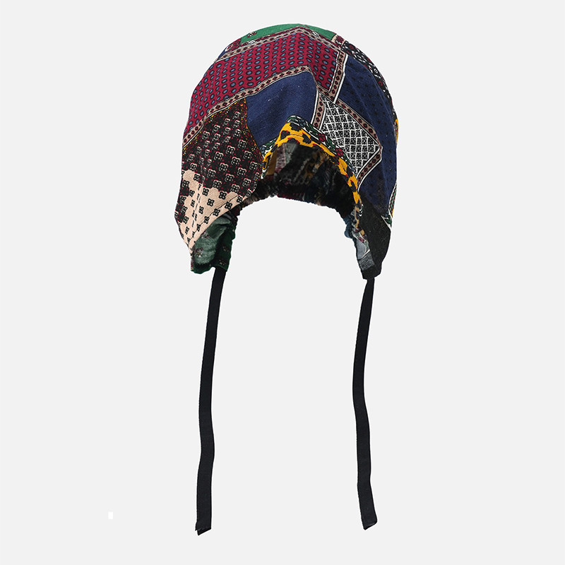 设计师联名款彩色拼接花纹包头帽