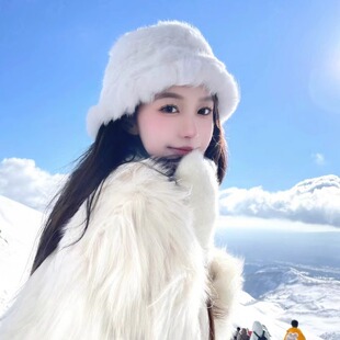 key日本设计师联名款 Classy 护耳毛线帽皮草针织渔夫帽兔毛毛绒帽