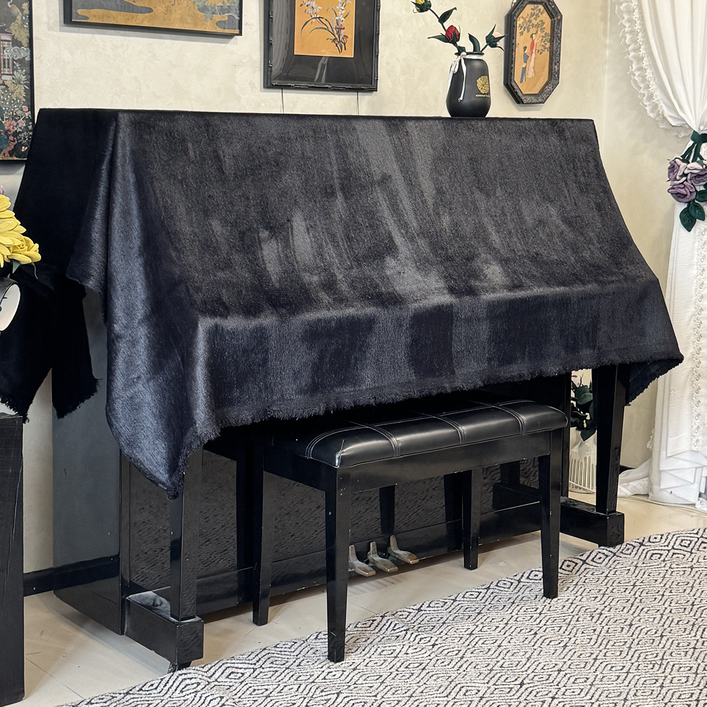 钢琴罩现代简约半罩轻奢三件套电钢琴高档琴凳防尘罩北欧盖布琴罩