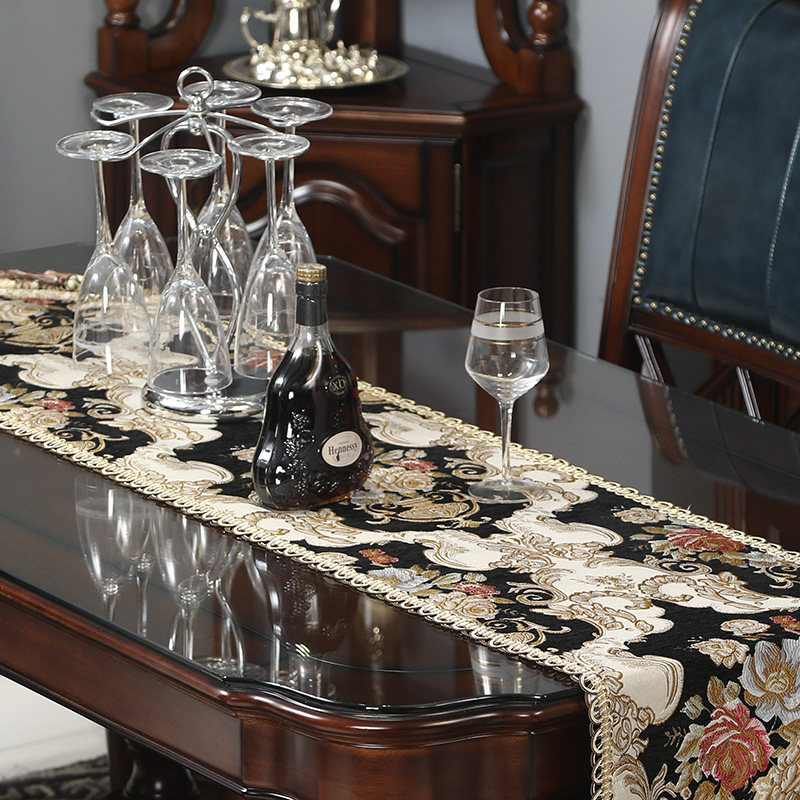 定制豪华中不失雅致 欧式大气奢华餐桌茶几桌旗 雅典娜法式黑 议