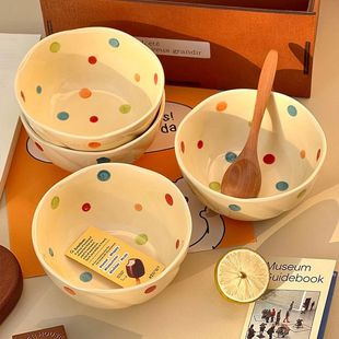 高颜值新款 ins彩色波点陶瓷可爱釉下彩饭碗家用奶油餐具套装