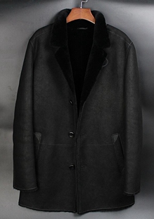 孤品 轻奢商务皮毛一体黑色 毛皮皮草羔羊男士中长款真皮皮衣外套