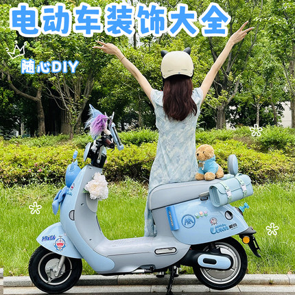 电动车装饰大全雅迪爱玛台铃通用贴纸改造小配件蓝色挂包后视镜