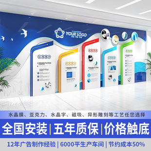 企业文化墙高端定制设计立体亚克力团队荣誉照片公司logo墙贴制作