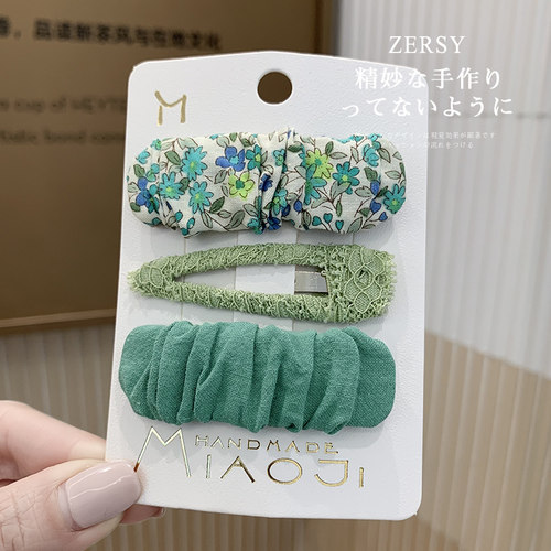网红新款少女碎花甜美褶皱发夹女
