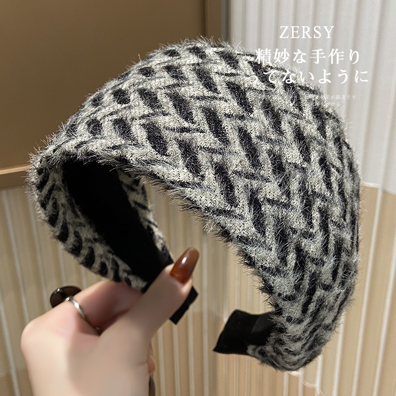 佐希秋冬新款复古法式黑白纹发饰