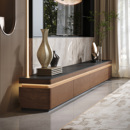 中古风高落地电视柜客厅2025新款 轻奢高级感家用实木地柜带氛围灯