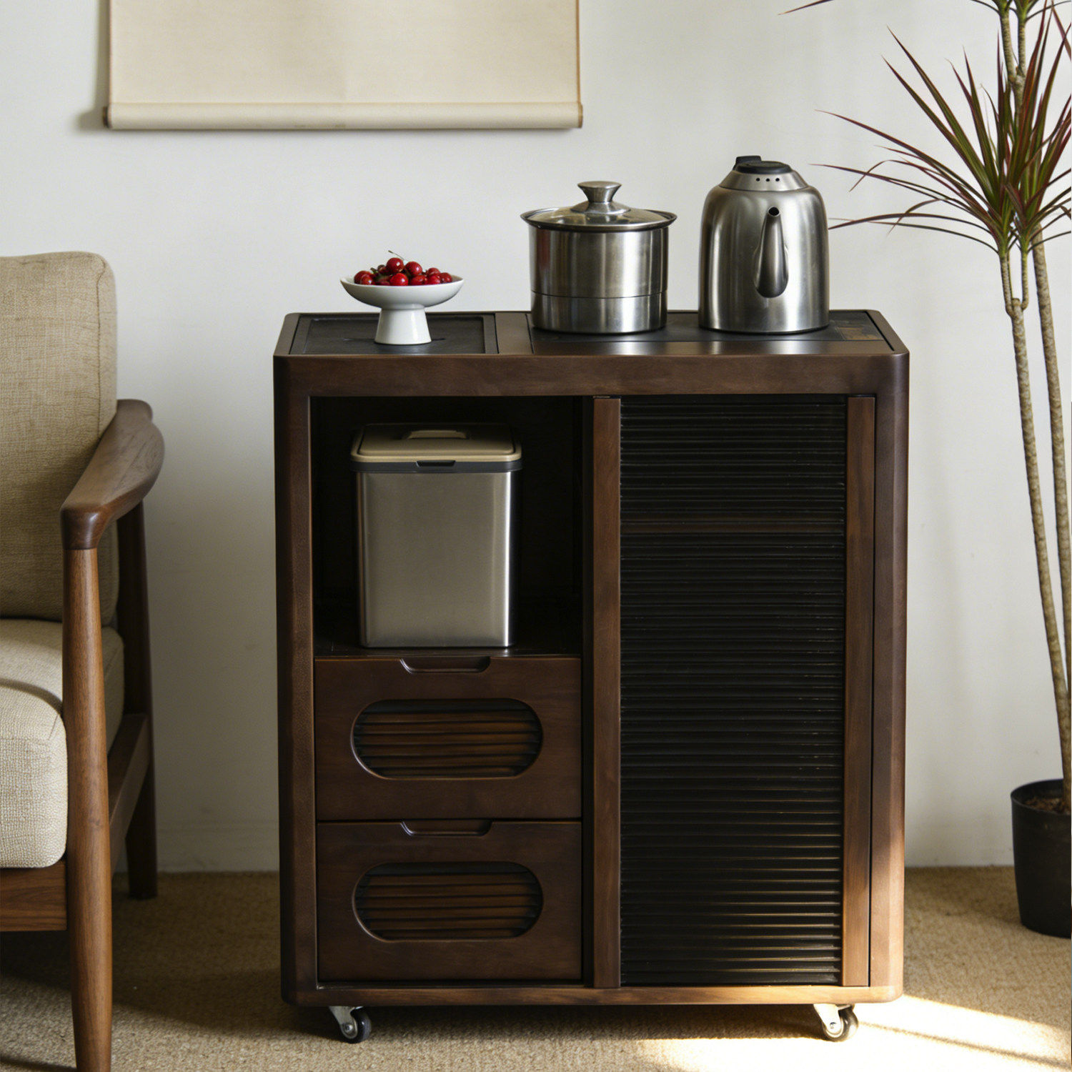 茶室靠墙茶水车茶柜小茶台边柜的小茶几茶楼落地式抽屉一体储物柜