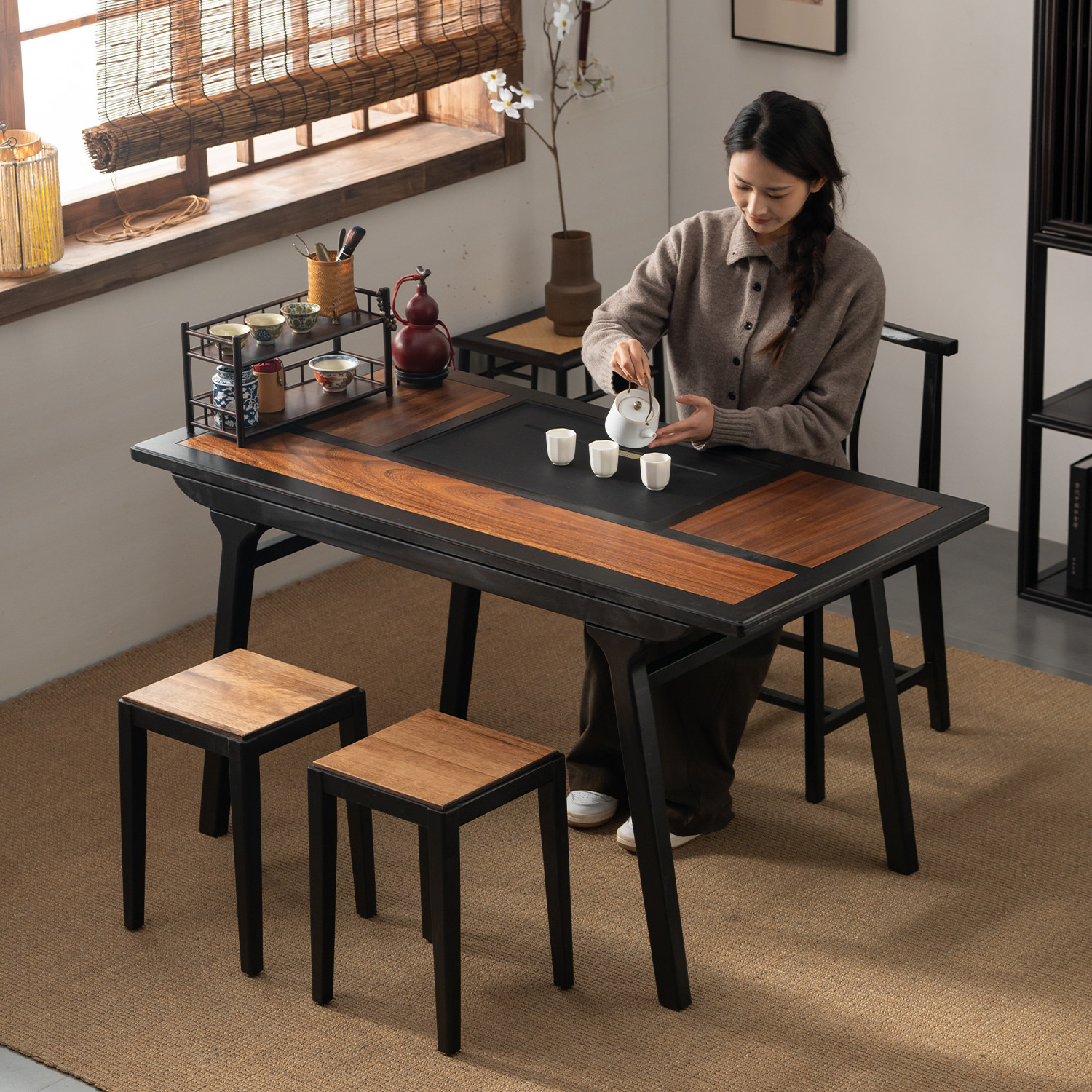 新中式实木茶几长方形胡桃木茶台桌椅套装客厅茶室茶楼简易泡茶台,住宅家具,茶几,淘宝优惠券,粉丝福利购,淘宝优惠卷