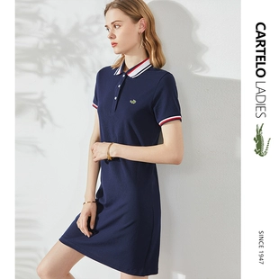 显瘦透气薄款 新款 Polo裙子 鳄鱼藏青色刺绣POLO领连衣裙女夏季 修身