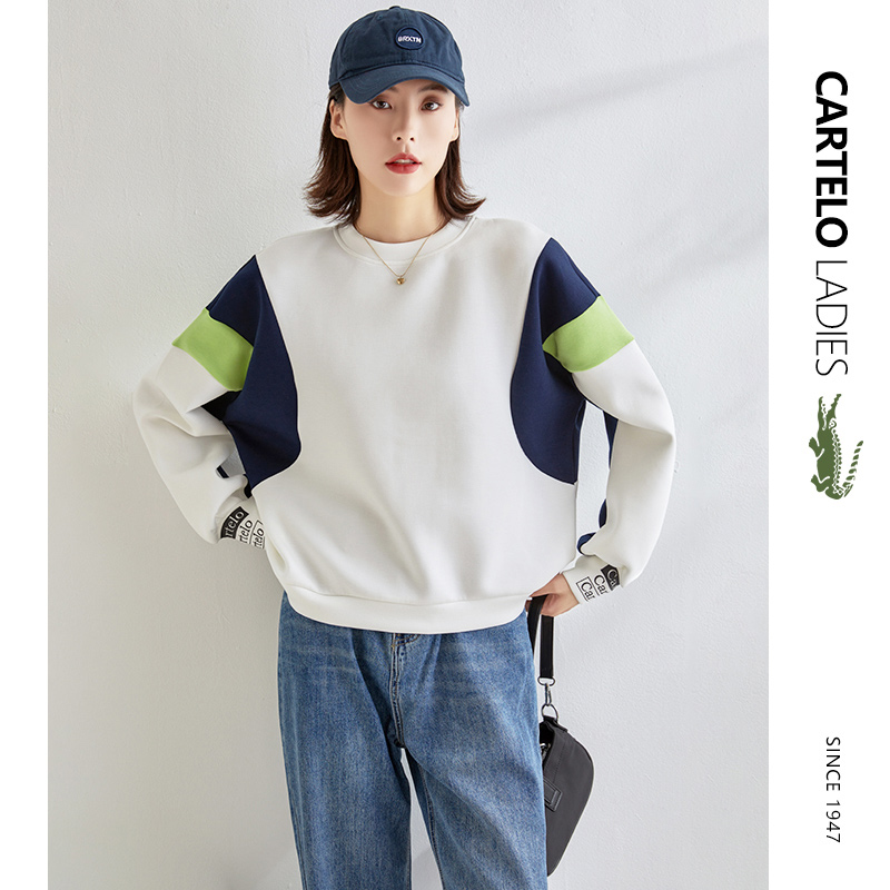 鳄鱼太空棉卫衣女小个子圆领春秋外套休闲百搭时尚设计感运动上衣