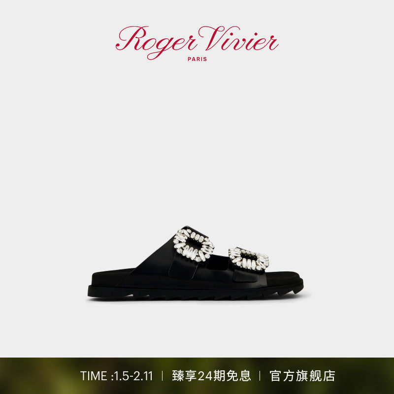 【新年礼物】Roger Vivier/RV女鞋Slidy Viv饰扣穆勒拖鞋平底凉鞋,女鞋,时装凉鞋,淘宝优惠券,粉丝福利购,淘宝优惠卷