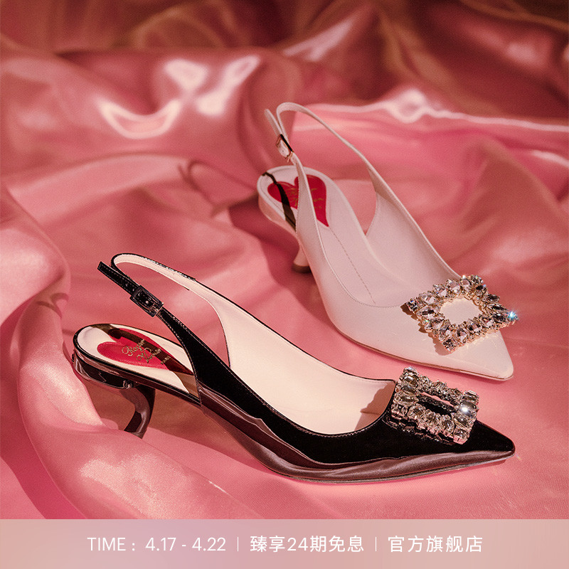 【24期免息】Roger Vivier/RV女鞋Virgule钻扣后袢带小猫跟高跟鞋