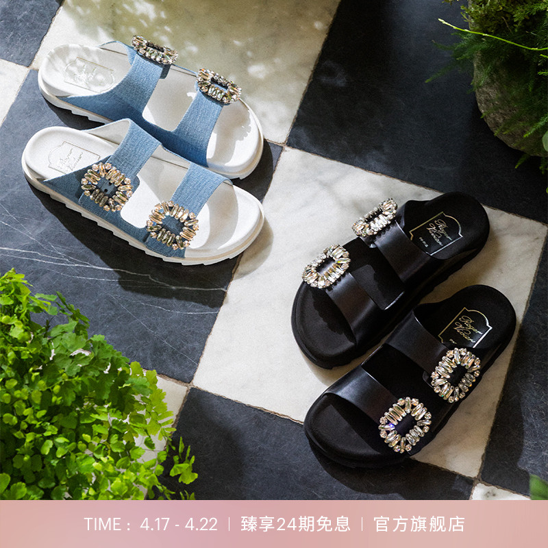 【24期免息】Roger Vivier/RV女鞋Slidy Viv牛皮钻扣厚底凉鞋单鞋