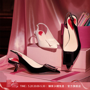 24期免息 Roger Vivier 猫跟高跟鞋 RV女鞋 Virgule真皮方扣单鞋