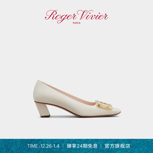 24期免息 Belle Roger RV女鞋 Vivier方头高跟粗跟单鞋 Vivier