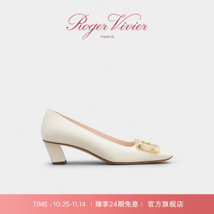 24期免息 Belle Roger RV女鞋 Vivier方头高跟粗跟单鞋 Vivier