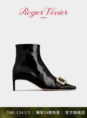 【新年礼物】Roger Vivier/RV女鞋Viv Canard金属扣细跟皮革短靴