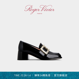 24期免息 Viv Roger RV女鞋 Rangers饰扣漆皮粗跟乐福鞋 Vivier