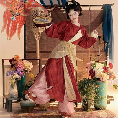 醉时阁唐制原创汉服圆领袍灯笼裤覆原拼色男款女款套装