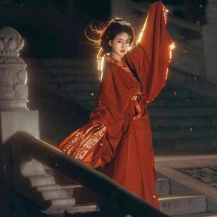 演出服套装 2025新款 衫 直裾大袖 红色复原战国袍汉服女马山楚墓古装
