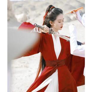 春2025日常 魏晋风直裾成人帅气成人武侠古风女装 红色汉服古装 女款