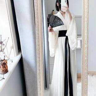 流仙裙飘逸 广袖 白色汉服女秋冬中国风直裾古装 魏晋古风改良春秋款