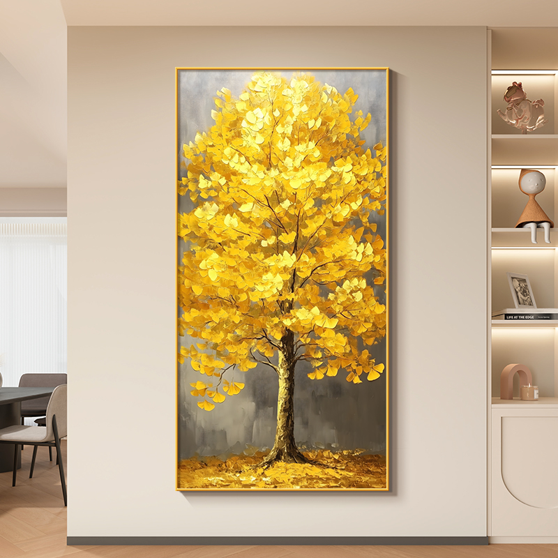 发财树玄关装饰画客厅入户走廊过道摇钱树挂画现代简约高级感壁画图片