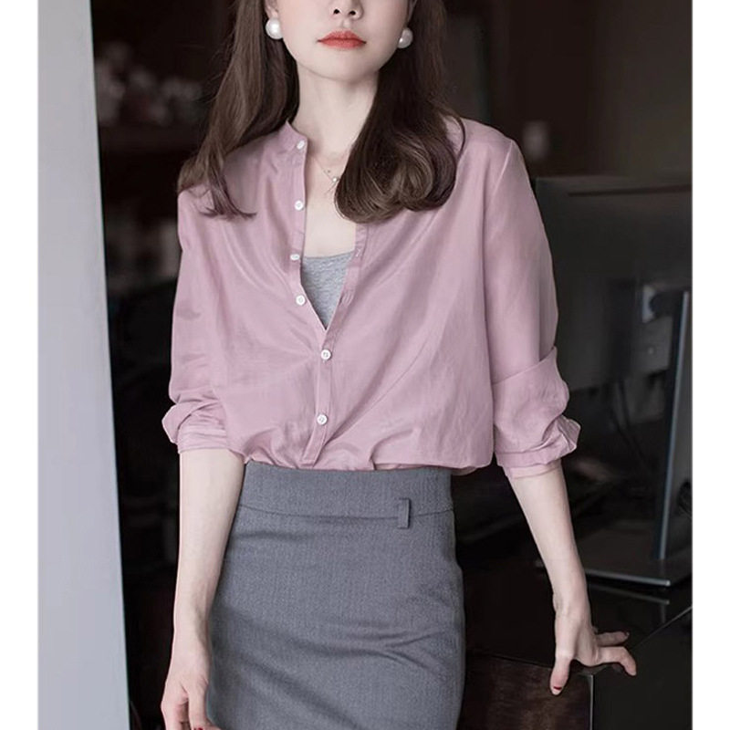 2025春秋新款女装设计感小众法式衬衣气质立领衬衫女长袖宽松上衣