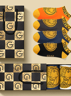 GDAD新款男士袜子纯棉吸汗防臭夏季男短袜透气奢华运动商务礼盒装