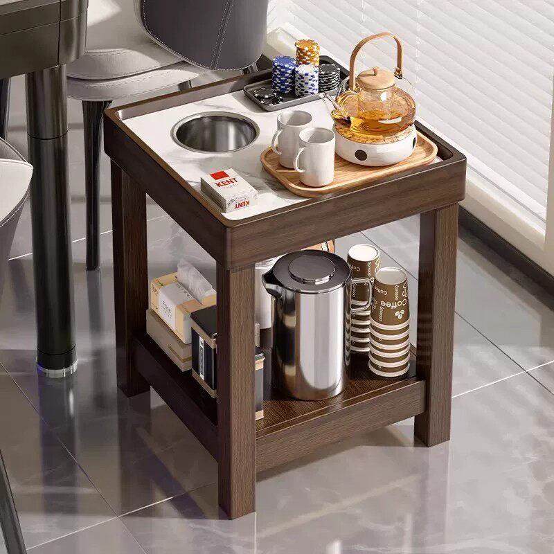 麻将桌茶水架烟灰缸茶楼棋牌室专用茶几双层置物架实木小桌子边几
