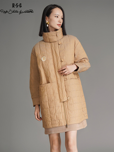 郭培成衣RSG新中式搭襟扣袢绗格立领中长款白鸭绒休闲保暖羽绒服