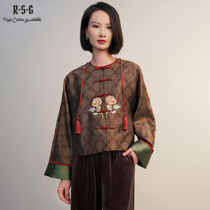 RSG“锦棠”新中式牡丹花刺绣盘扣短上衣外套设计师原创2025新品