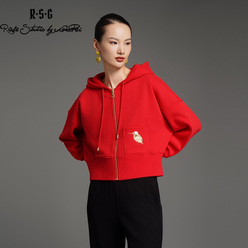 RSG郭培成衣品牌高端轻奢刺绣翠鸟短款女子卫衣纯棉加绒女装