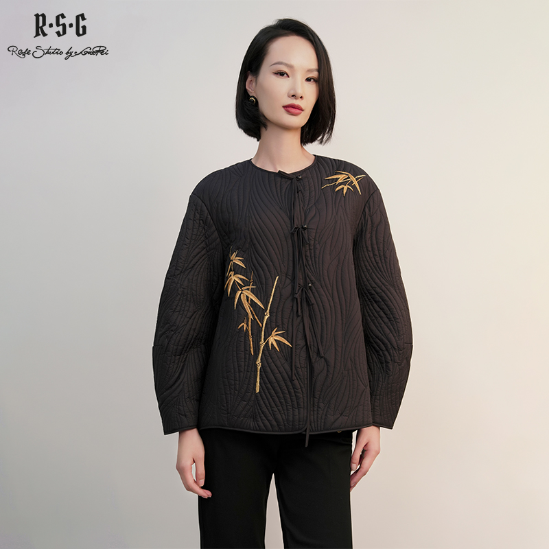 新中式竹韵刺绣短上衣棉服