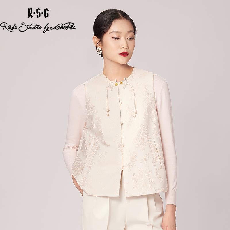 郭培成衣品牌精品系列中式金色提花盘扣马甲