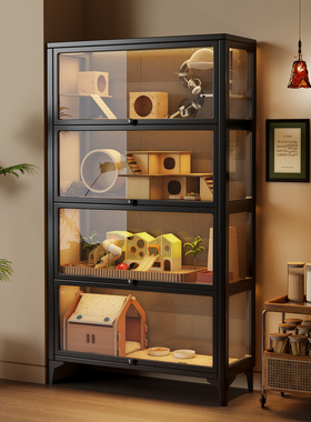 钢制仓鼠柜透明玻璃展示柜金丝熊豪华别墅超大空间防啃咬饲养柜