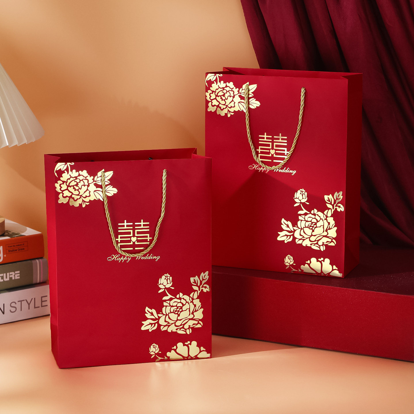 结婚喜字礼品袋手提袋婚礼回礼喜糖盒子伴手礼盒装糖果包装盒空盒