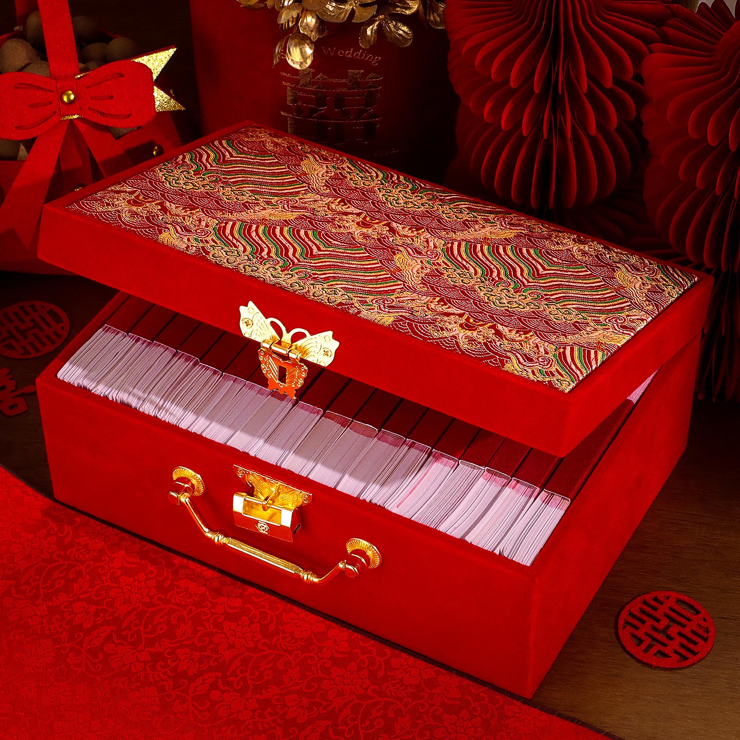 结婚锦缎礼金箱高端大气礼盒