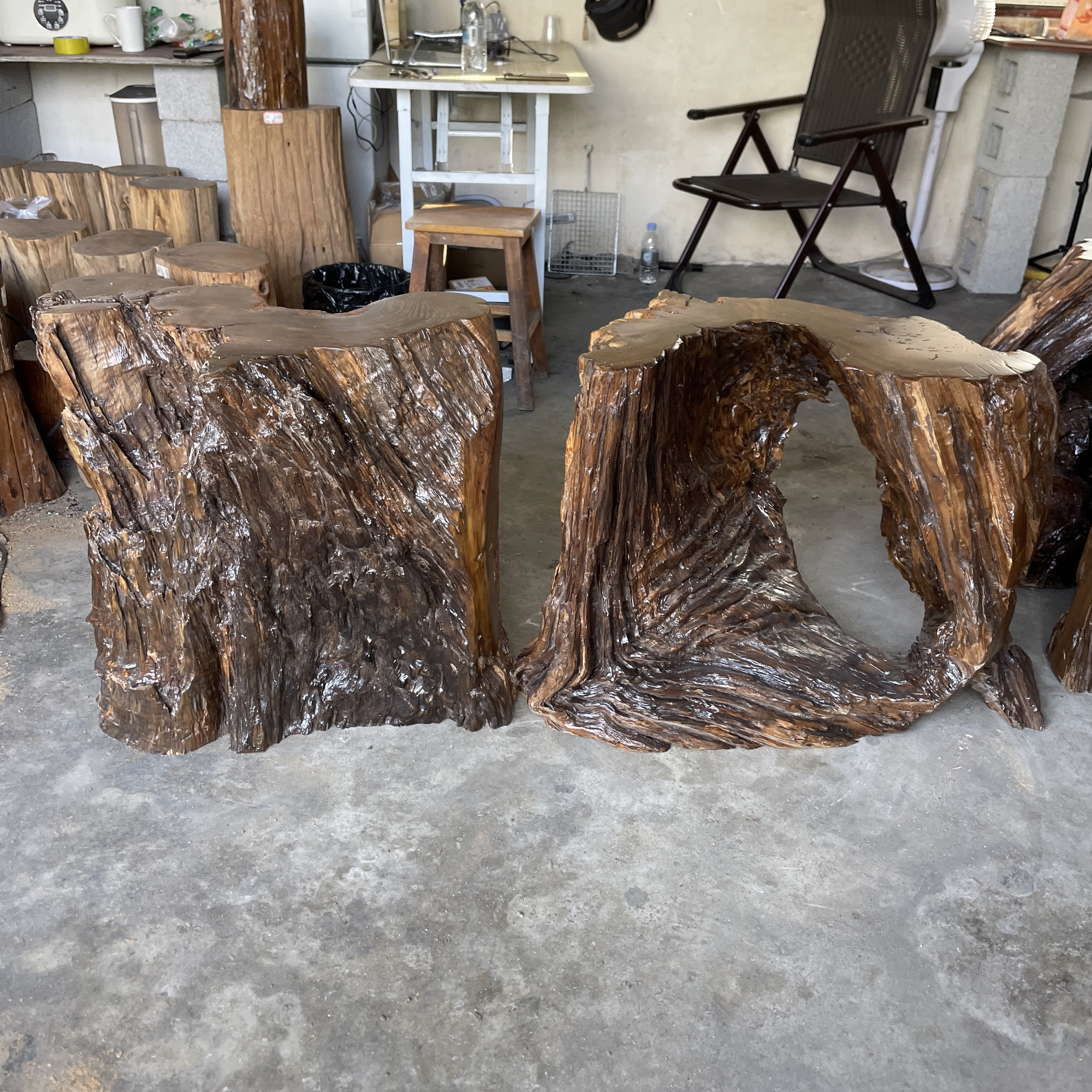 缅甸黑心楠木大板脚支架茶桌脚架会议桌底座木桩树墩高60cm一对