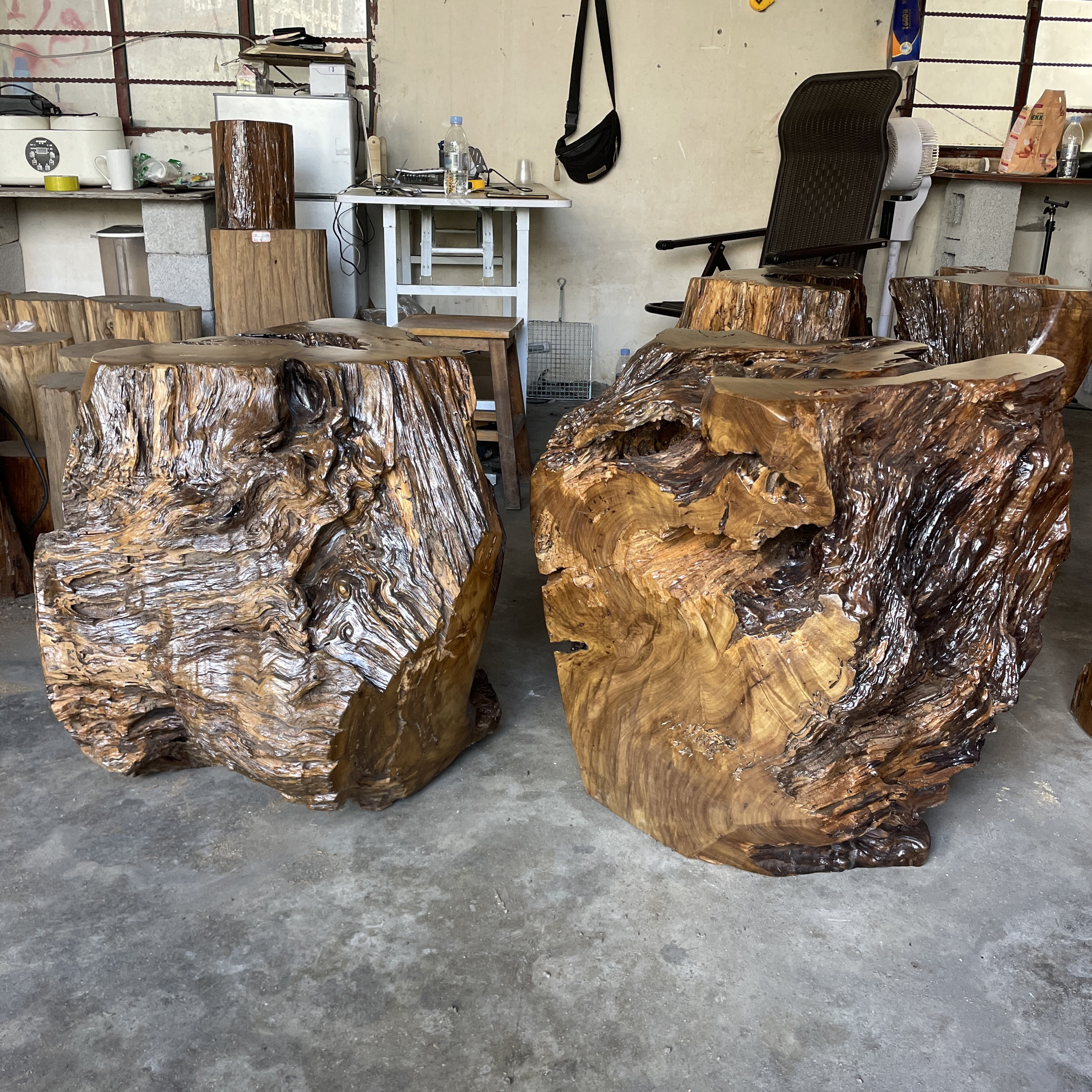 缅甸黑心楠木大板脚支架茶桌脚架自然木底座木桩树墩高59cm一对