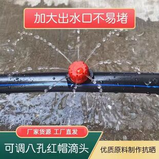 园林八孔小红帽滴头红色可调节流量滴头田果园大棚盆栽滴灌喷头