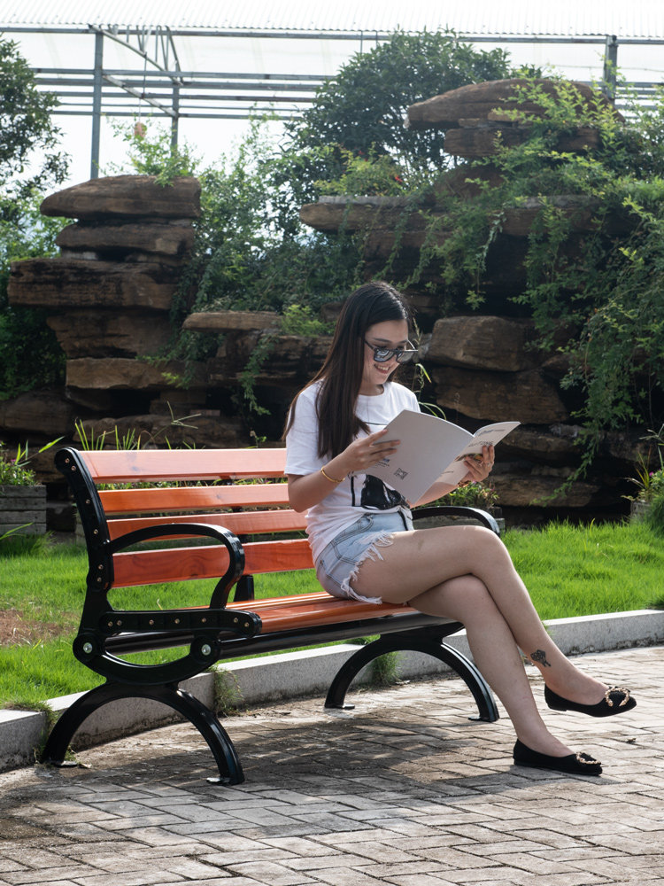 紫坛一品户外公园椅室外庭院长椅长凳子防腐实木塑木靠背座椅铁艺