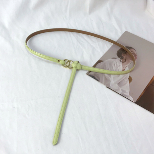 打结真皮皮带 饰连衣裙裙子时尚 夏季 双C扣压线边纯牛皮细腰带女装