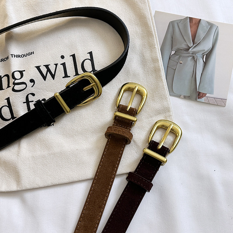 2025夏季高级感反绒面腰带女复古潮流二层牛皮皮带配休闲裤连衣裙