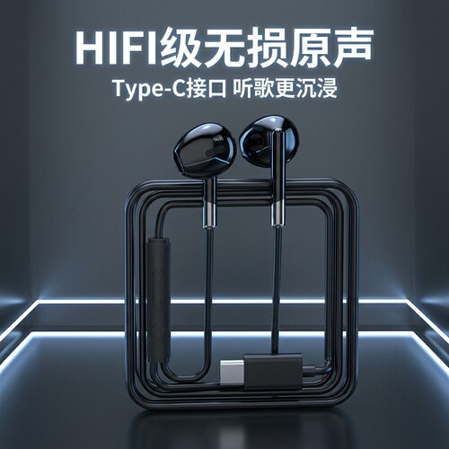 有线耳机type-c扁口入耳式带麦高音质游戏重低音k歌通用舒适立体