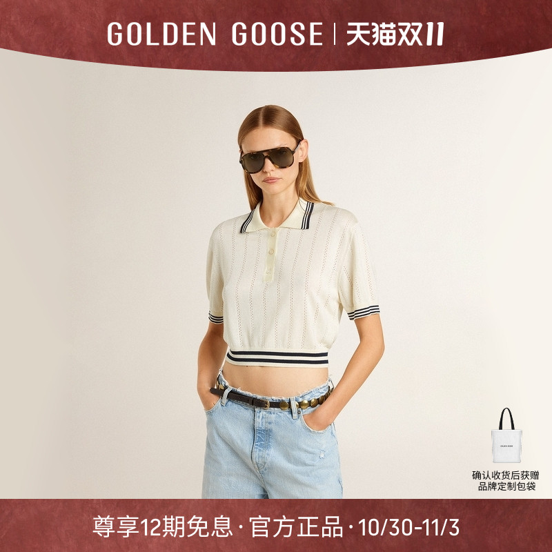 Golden Goose女GOLDEN白色学院风短款T恤新款GGDB