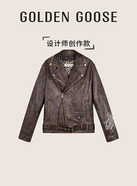 【设计师创作款】Golden Goose 男女黑色复古机车皮夹克外套GGDB