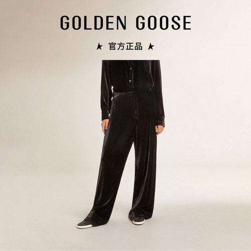 Golden Goose黑色天鹅绒效果阔腿休闲长裤女士GGDB