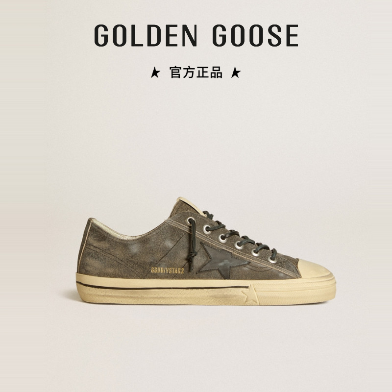 Golden Goose男V-Star黑色皮革星星绒面革休闲鞋GGDB